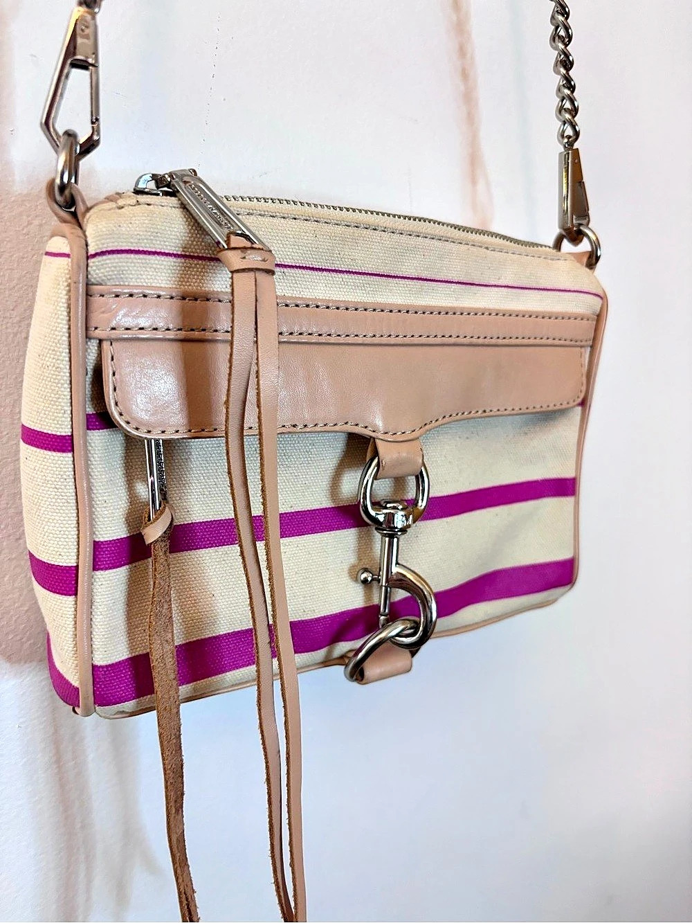 Rebecca Minkoff Mini MAC Crossbody Striped Bag Beige & Pink